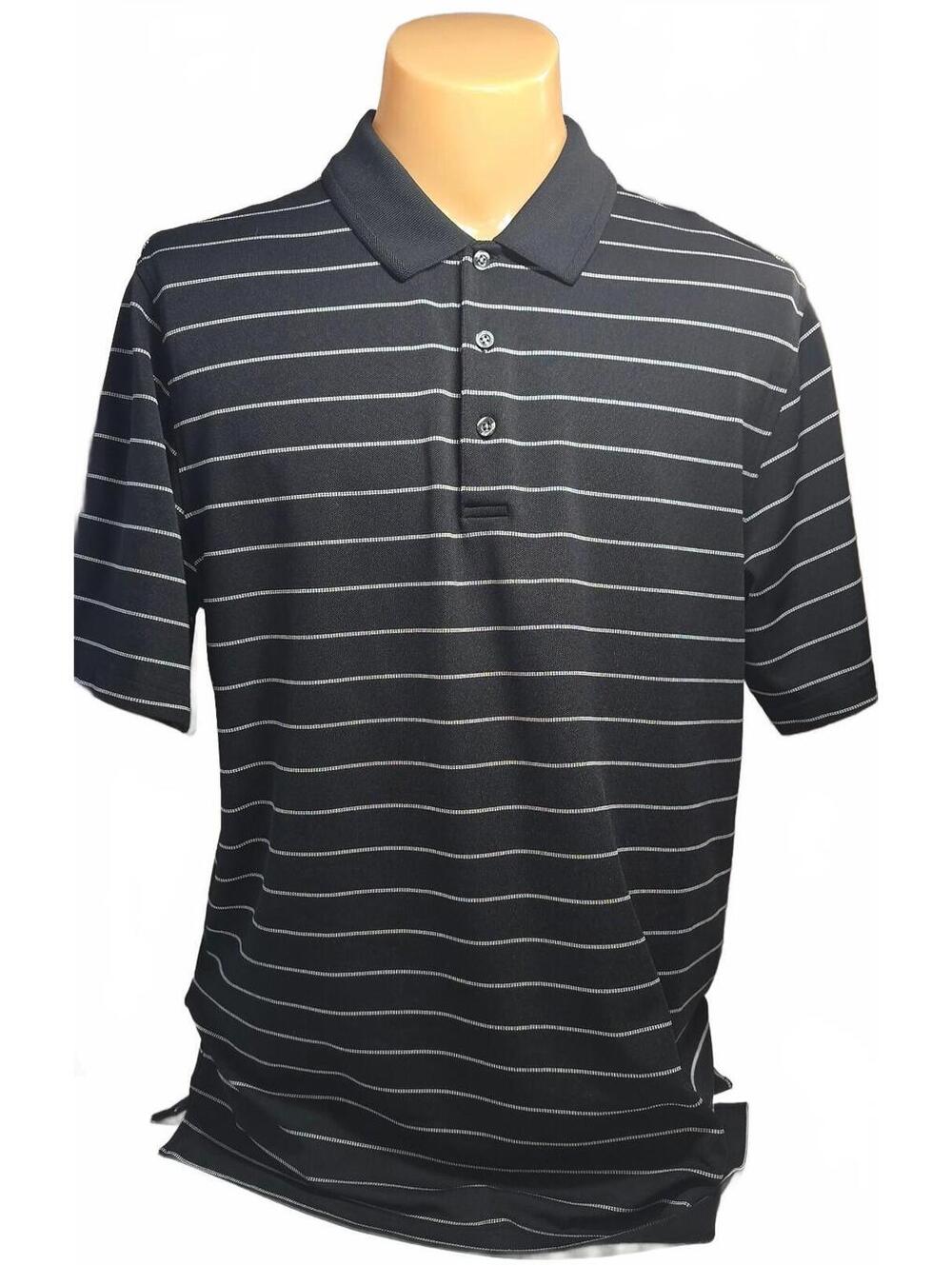 Greg Norman for Tasso Elba Black and White Striped Polo Shirt Large